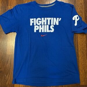 Nike Philadelphia Phillies Fightin Phils Blue Spellout Tshirt Size Medium